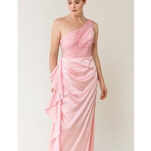 Azazie One Shoulder Pleated Mermaid Side Ruffle Pink Bridesmaids Dress Size M